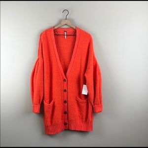 Free People orange snow drop cardigan
